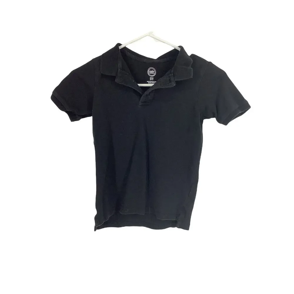 Wonder Nation Boys Solid Black Short Sleeve Polo Shirt Kids Youth Size Small 6/7